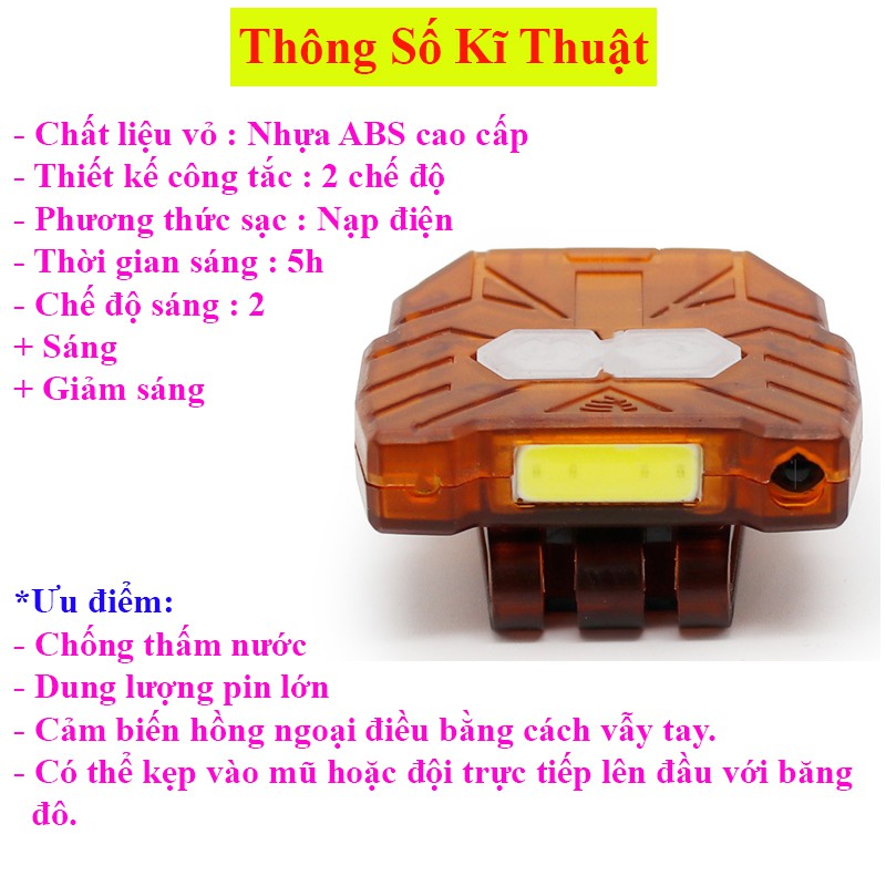 Đèn Cob Kẹp Mũ Bennou Gắn Mũ Lưỡi Trai Có Cổng USB PK-42