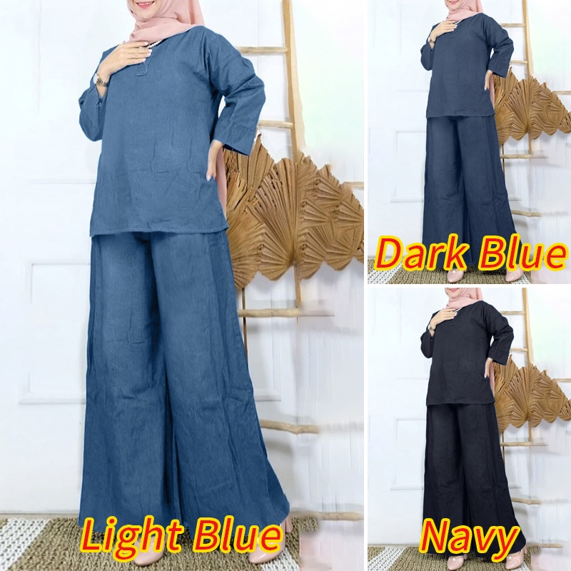 Zanzea Set Áo Denim Tay 3 / 4 Và Quần Dài Ống Rộng Thời Trang Nữ