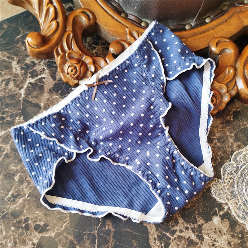 Quần Lót cotton Phối Nơ Họa Tiết Chấm Bi Màu Đen Phong Cách Cổ Điển Siêu Xinh