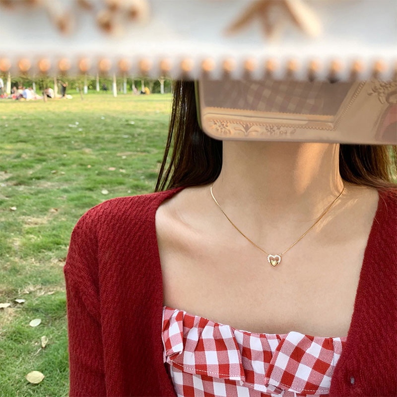 Vòng cổ Bạc Mặt Trái Tim Pha Lê Thời Trang Cho Nữ
