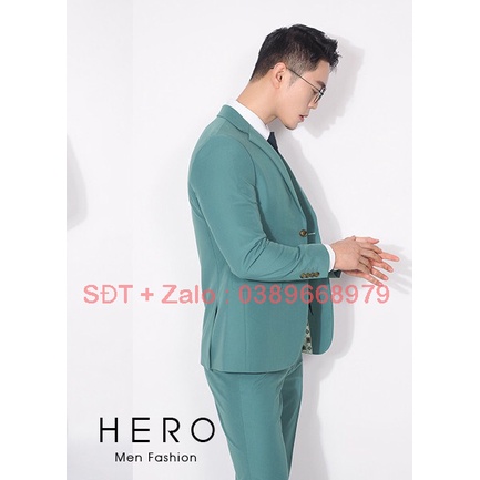 Bộ Vest Nam Cao Cấp Màu Xanh Lá, Bộ Suit Nam Hàn Quốc Vải Sịn.