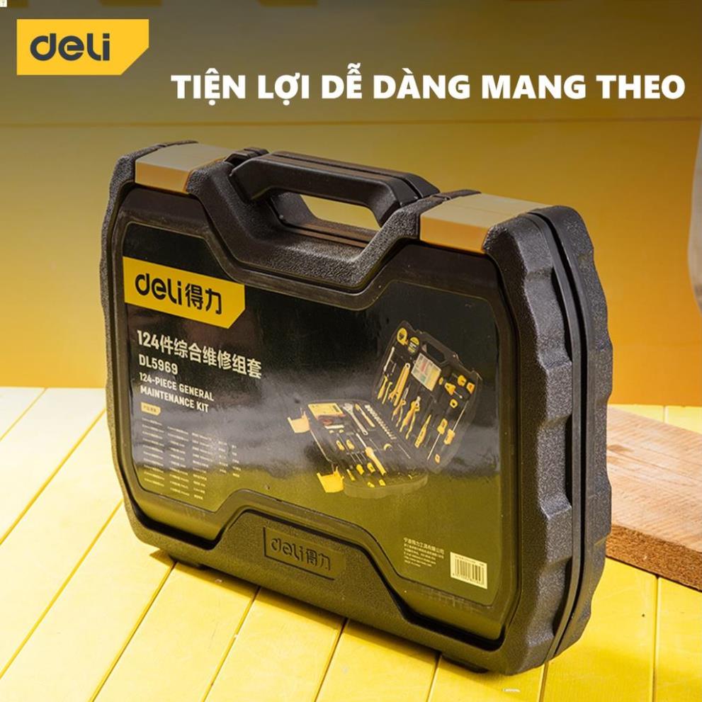 Bộ Dụng Cụ Sửa Chữa Đa Năng 124 Chi Tiết Deli Cao Cấp Chính Hãng - Sử Dụng Nhiều Mục Đích, An Toàn, TIện Lợi - DL5969 .