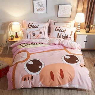 Bộ chăn ga gối cotton poly 5d mũi lợn hồng