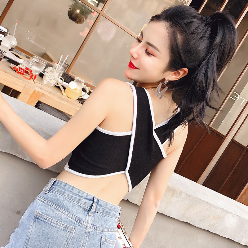 SUMMER WOMEN SLEEVELESS CROP TOPS TANK TOP BACK CROSS BELT SEXY TOP VEST | BigBuy360 - bigbuy360.vn