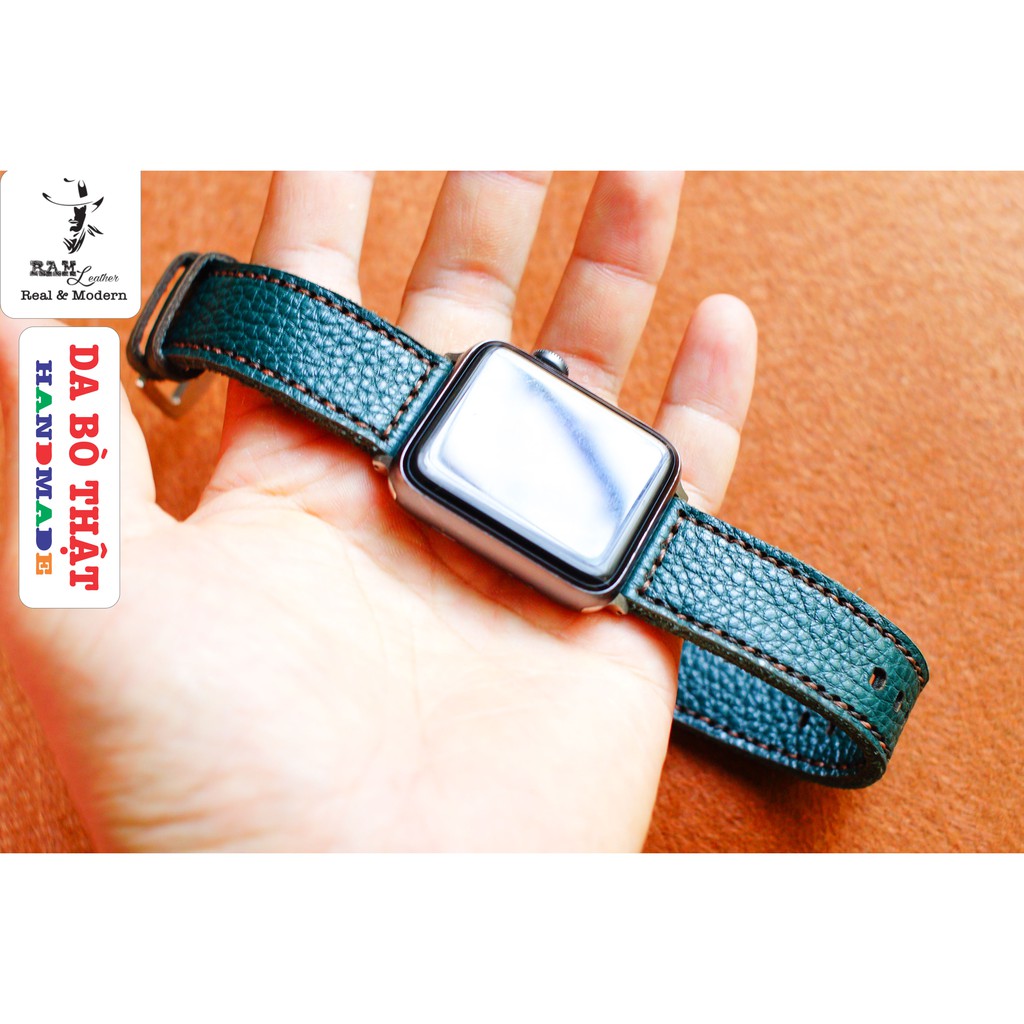 Dây đồng hồ da bò thật mill hạt xanh rêu Ram classic 1984 mới - RAM Leather
