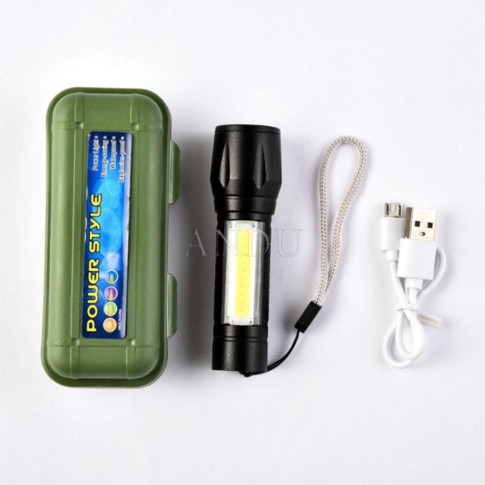 Đèn pin mini T1, Đèn siêu sáng  Zoom ánh sáng xa và gần, chống nước, Full Box + cáp sạc