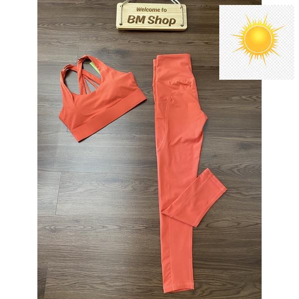 👠 Bộ tập yoga màu cà rốt, set tập yoga dây chéo, đồ tập yoga nguyên set 👠