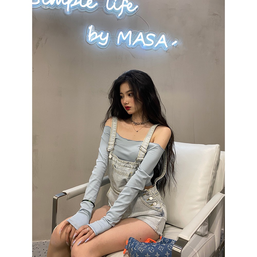 Áo liền quần Denim Ngắn Dáng Rộng Thời Trang Mùa Hè Cho Nữ | BigBuy360 - bigbuy360.vn