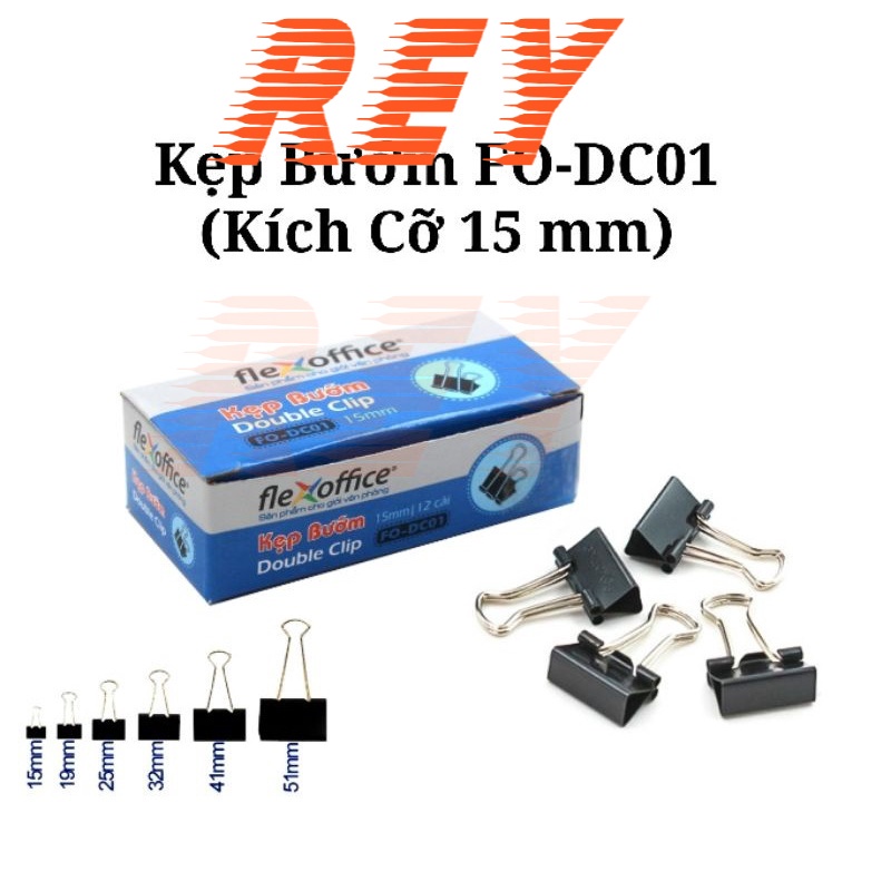 Hộp 12 cái kẹp bướm 25mm 32mm 41mm 51mm 𝑻𝒉𝒊𝒆̂𝒏 𝑳𝒐𝒏𝒈 Flexoffice FO-DC03 FO-DC04 FO-DC05 FO-DC06