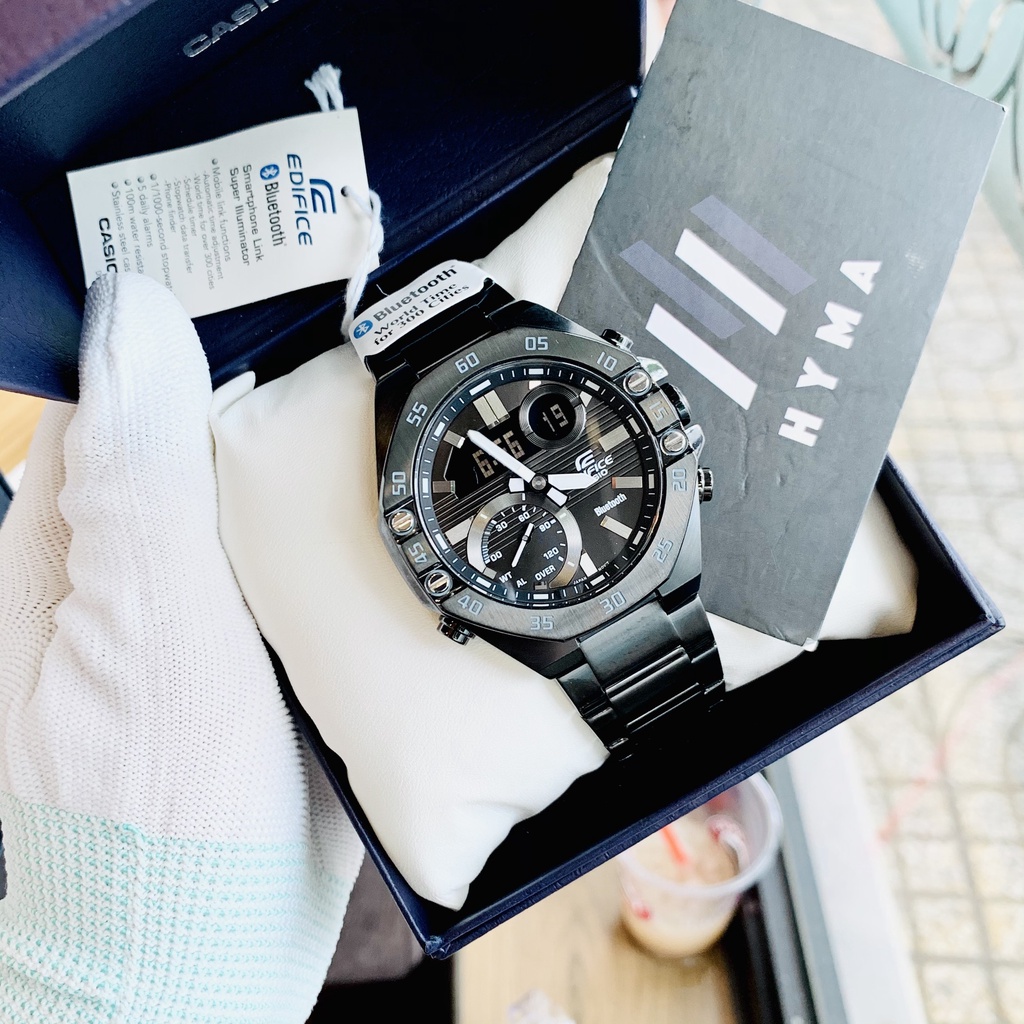 Đồng hồ Nam Casio Edifice ECB 10DC-1A Dây thép mạ ion đen Kết nối blutooth điện thoại - Chống nước 100m Bảo hành 5 năm