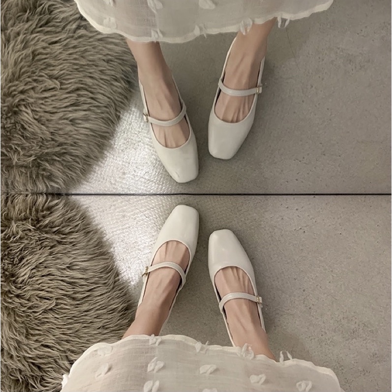 Giày búp bê có quai Mary Jane mũi vuông da PU mềm đế cao 3.5cm thanh lịch cổ điển Yannie Lolita