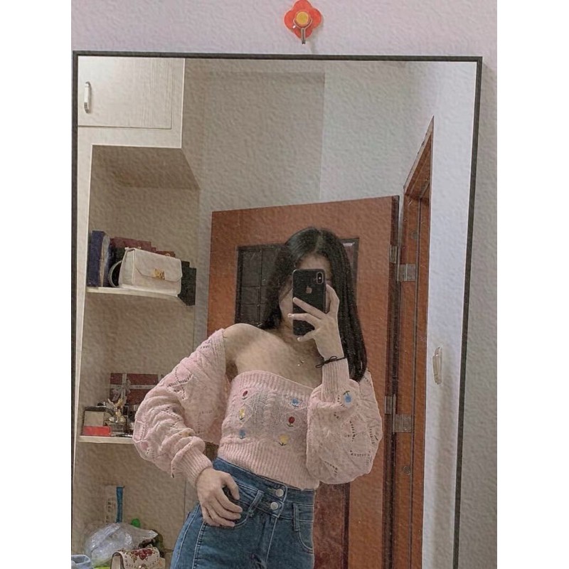 Set áo ống+áo khoác croptop len dệt kim cực xinh xắn phong cách ulzzang Hàn Quốc SAM SAM BOUTIQUE | BigBuy360 - bigbuy360.vn