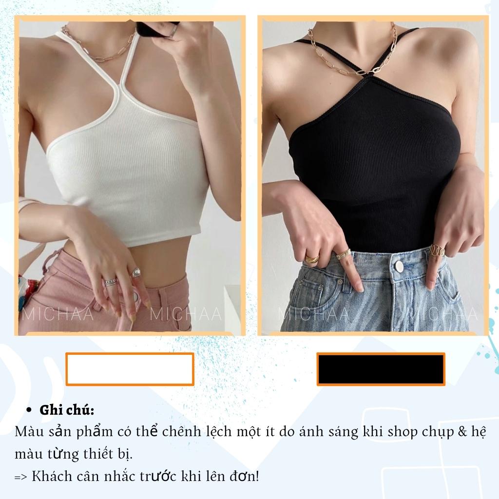 Áo Croptop 2 DÂY CHÉO MẢNH Nữ Thun Gân, Áo Dây Đắp Chéo Cổ - MICHAA