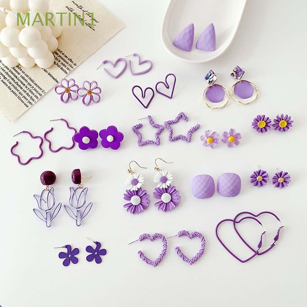 Bông tai hình hoa cúc màu tím thanh lịch thời trang cho nữ MARTIN 1