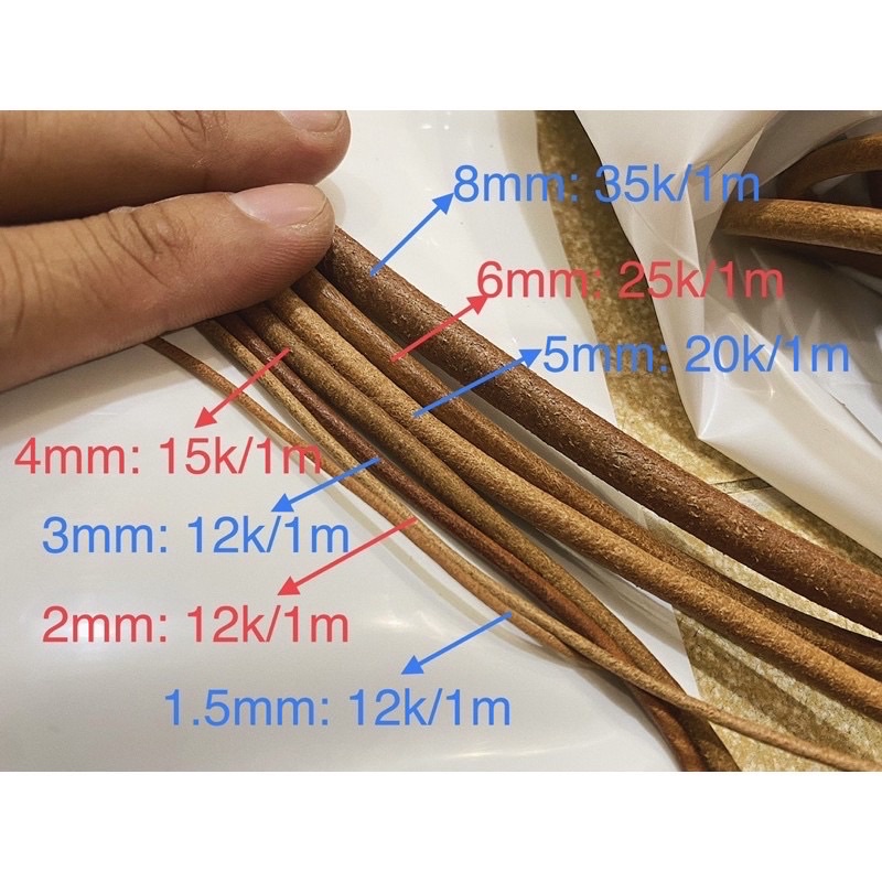 [Cuộn 90m] Dây da Veg tròn nhiều size (1.5-2-3mm) dùng làm gân túi, dây đeo tay