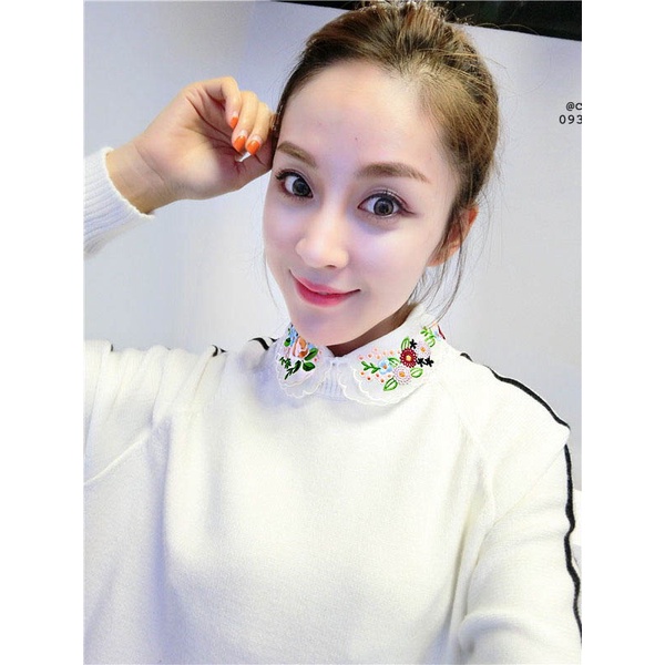 Cổ áo giả ren thêu họa tiết hoa nhiều màu - Mã CD54