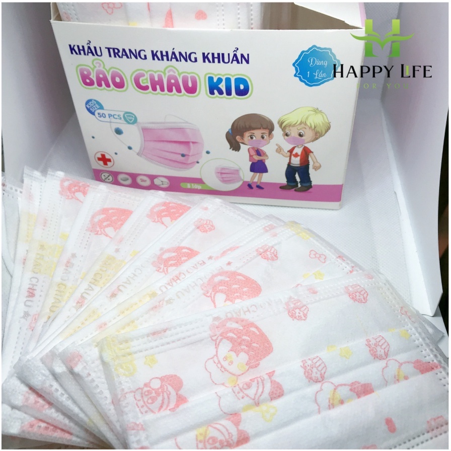 Khẩu trang y tế 4 lớp kháng khuẩn, hộp khẩu trang y tế người lớn &amp; trẻ em (50 cái / hộp) - Happy Life 4U