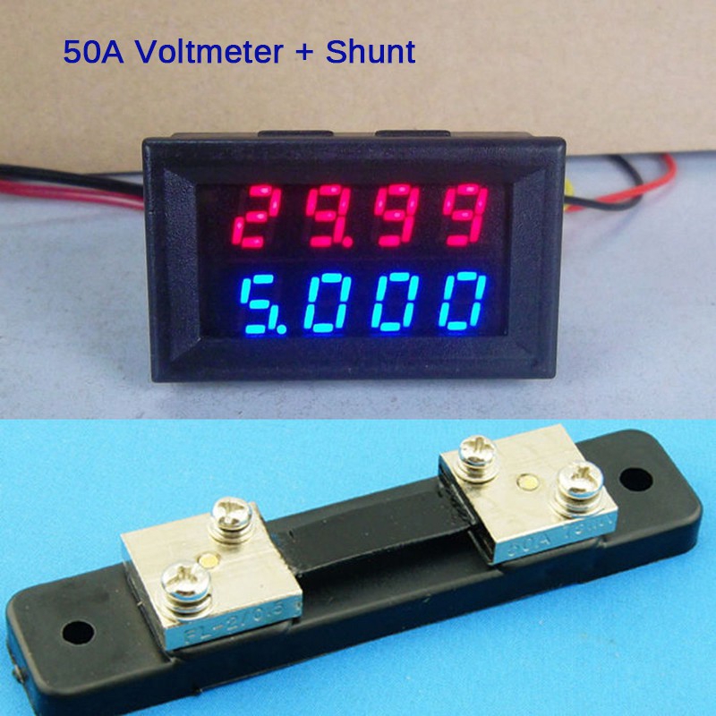 DC 0-200V 10A 50A 100A 0.56 &quot;LED Ampe kế kỹ thuật số + Shunt Màn hình kép Đồng hồ đo điện áp hiện tại 4 bit