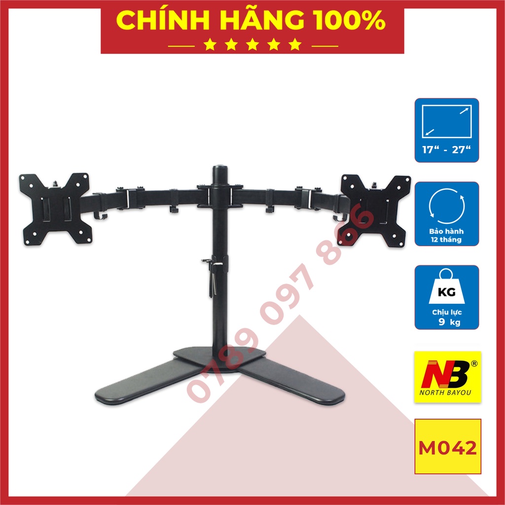 M042 Giá Treo 2 Màn Hình - Thiết Kế Chân Chữ V Để Bàn - Giá Đỡ 2 Màn Hình - Hỗ Trợ Màn 17 - 27 Inch - Xoay 360 Độ - M042