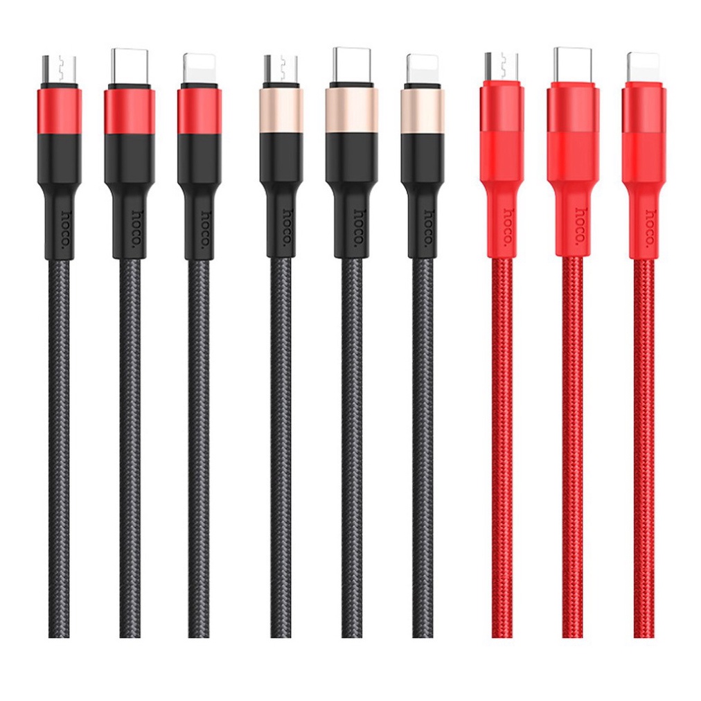 Cáp sạc nhanh 3 đầu Hoco + Micro USB + Type-C -Bọc dù X2 Max-Hàng