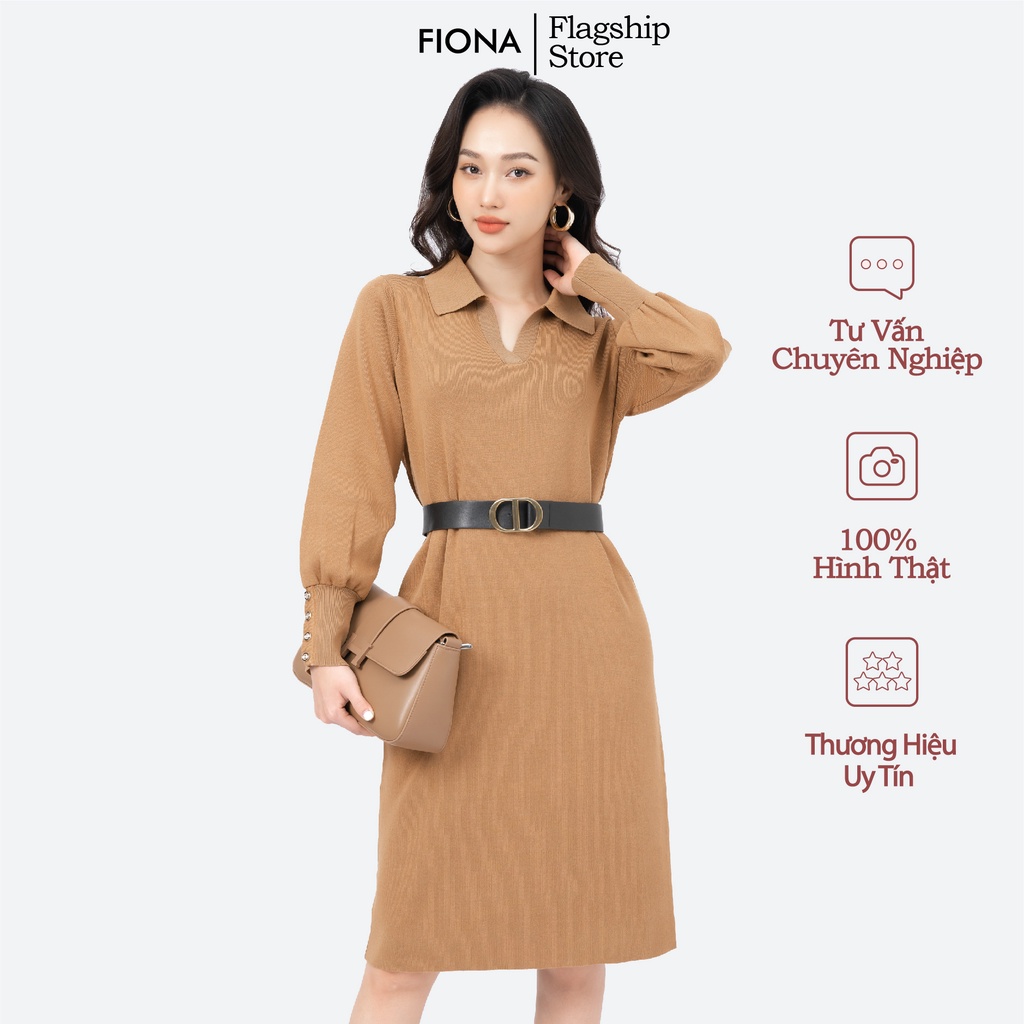 Váy len nữ dáng suông Fiona, đầm len tay dài phong cách Hàn Quốc trẻ trung thanh lịch F851071
