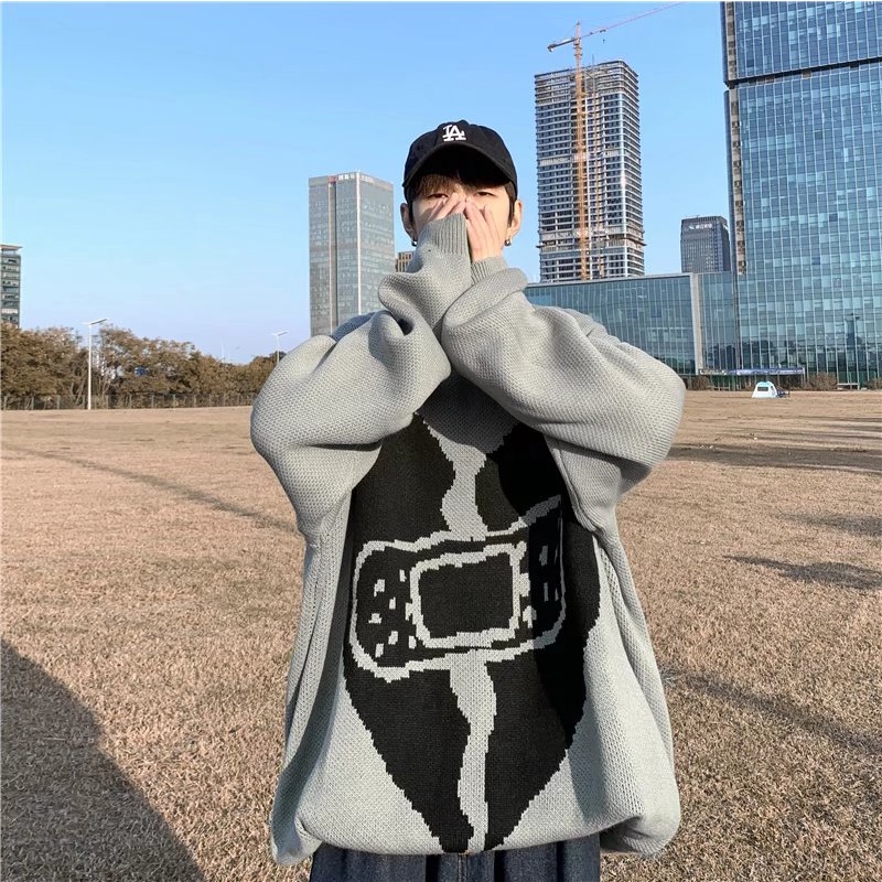 Áo Sweater Dệt Kim Tay Dài Cổ Tròn Dáng Rộng Phong Cách Đường Phố Mỹ Thời Trang Mùa Đông Cho Cặp Đôi Fru114