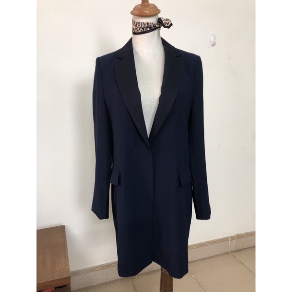 size M to L nhỏ áo vest blazer nữ màu xanh than form xuông vừa cực đẹp xịn mới đét 2hand