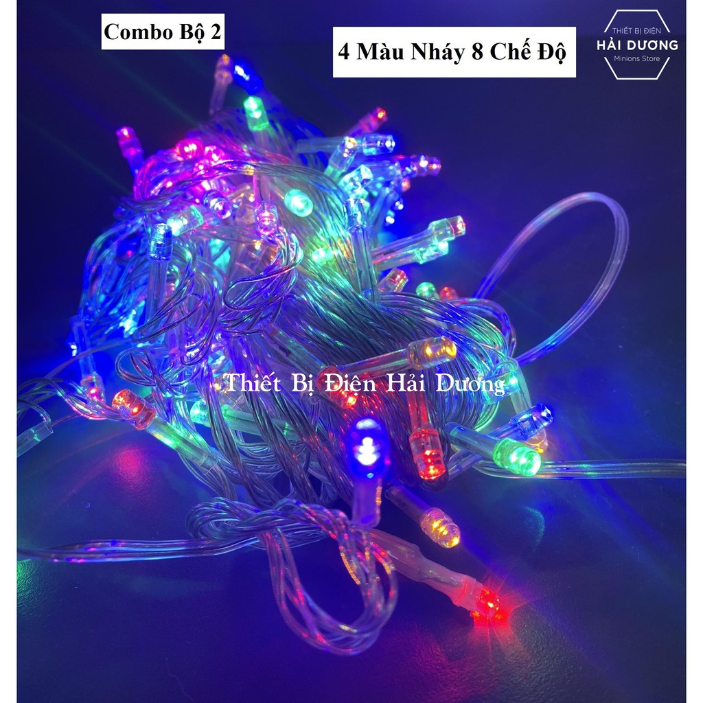 Combo Bộ 2 Dây đèn Led trang trí siêu tiết kiệm điện DL10m (Không nháy và 8 chế độ nháy) - Có đầu nối