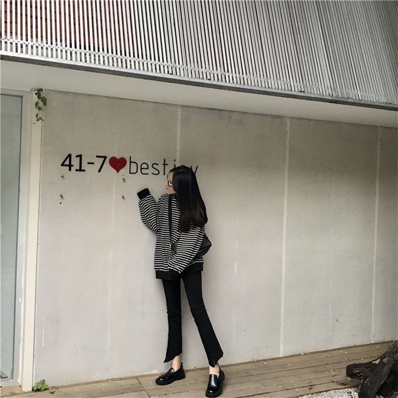 Áo sweater Mỏng Dài Tay Kẻ Sọc Quá Khổ Hàn Quốc Cho Nữ
