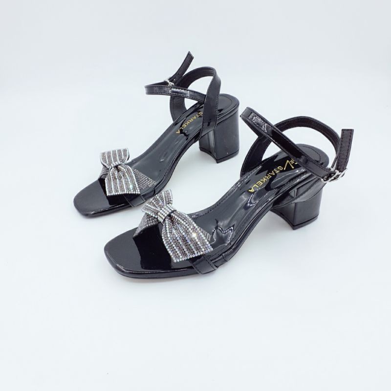 Giày sandal cao gót 5p đế vuông quai đính nơ đá cao cấp -thời trang nữ hottrend - MÃ GCG00T5