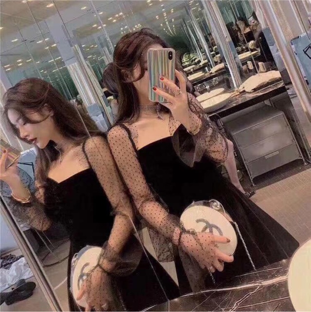 [Mã WASTMINI giảm 10% tối đa 30K đơn 150K] Đầm nhung đen tiểu thư tay ren sang chảnh ulzzang HQ 🖤 | BigBuy360 - bigbuy360.vn