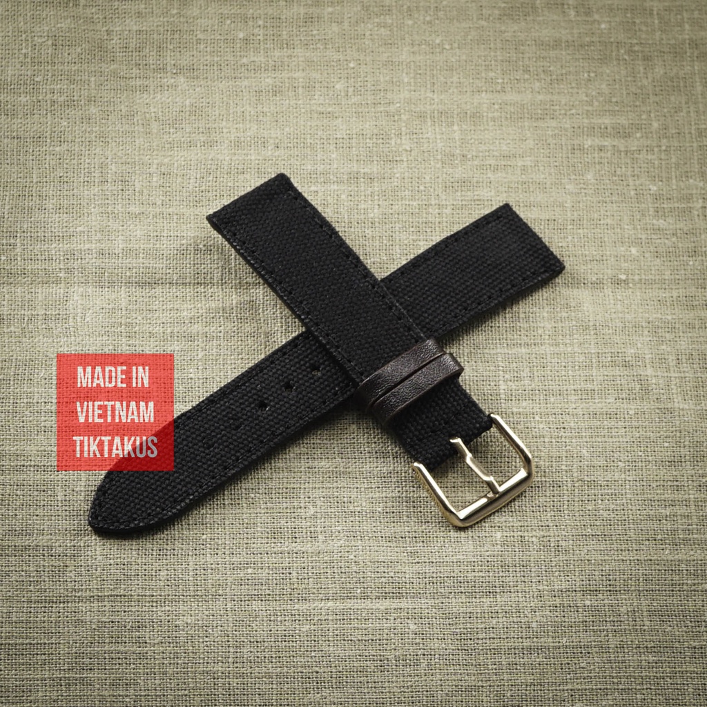 Dây đồng hồ vài dù 2 lớp khóa thép mạ vàng hồng Rose Gold cho seiko 5 SNK, Hamilton Khaki size 18mm - 22mm