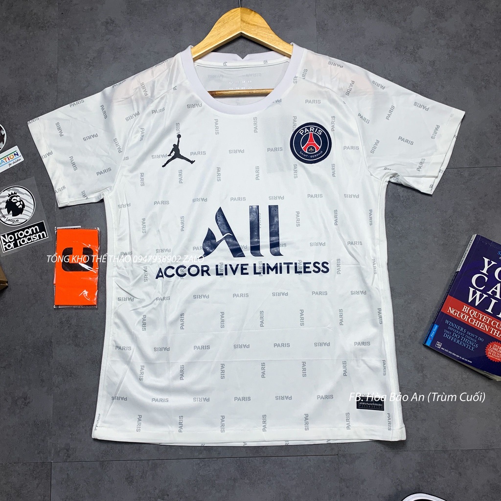 Set Bộ Quần Áo Đá Bóng CLB Pari màu Trắng Quần Xanh - Đen chuẩn áo đấu phom 43-90kg