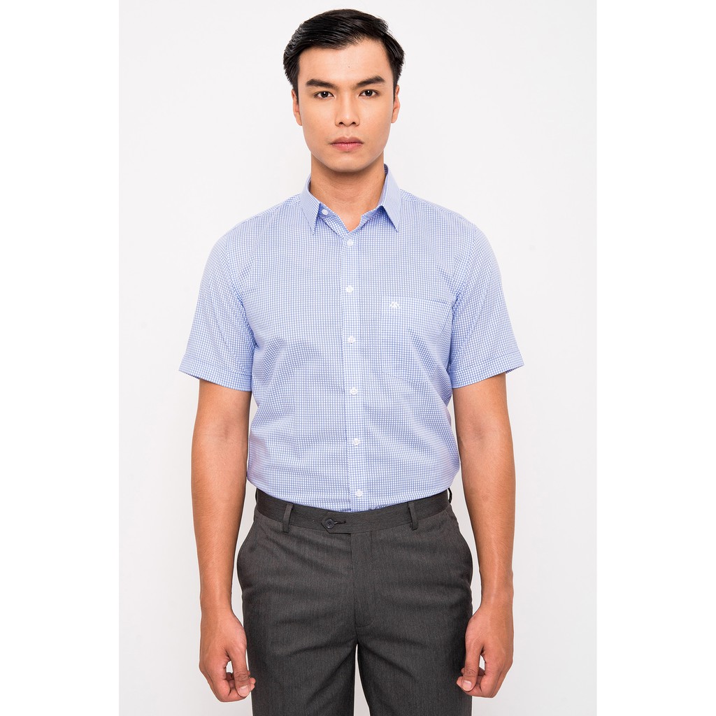 Sơ Mi mattana Trắng Caro Xanh SlimFit Ngắn Tay MAM25180011708001