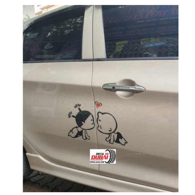 Tem dán trang trí xe ô tô hình xinh xắn dễ thương