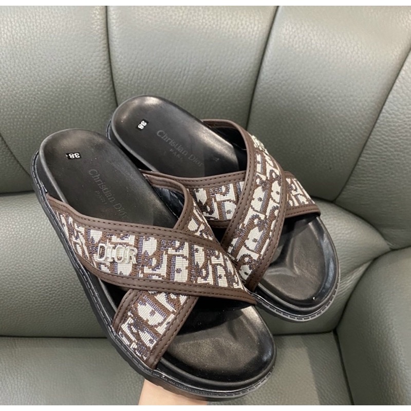 Dép quai chéo có hoạ tiết logo, Dép thời trang nam đế cao su phong cách giới trẻ btshop từ 38 đến 42