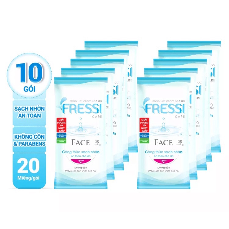 [Chính Hãng] Combo 10 gói Khăn Ướt Fressi Care Face chăm sóc da Gói 20 miếng