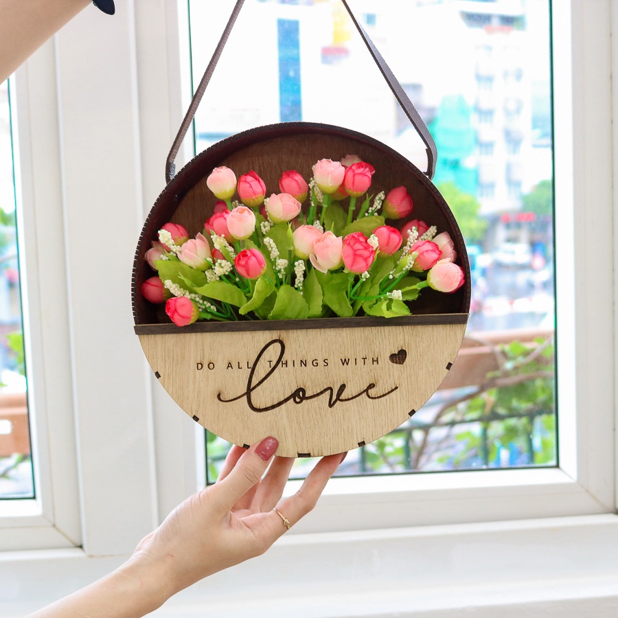 Giỏ Hoa Bằng Gỗ Trang Trí Nhà Cửa Có Hỗ Trợ Đổi Hoa