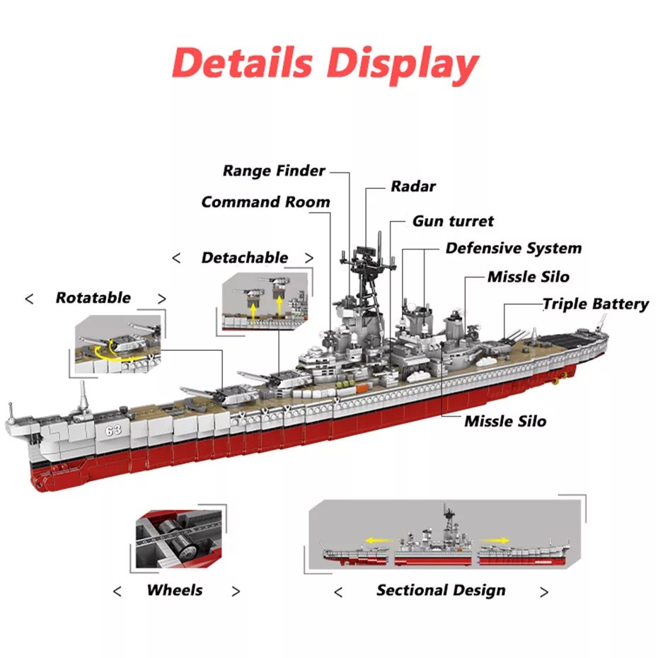 [Mã LIFEXANH03 giảm 10% đơn 500K] Lắp ghép Mô hình Army Tàu chiến - Thiết giáp hạm USS Missouri XingBao XB06030