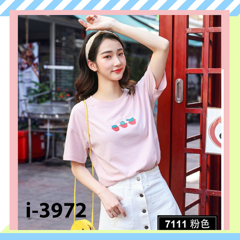 Áo Thun Tay Lỡ Nữ In 3 Chậu Xương Rồng