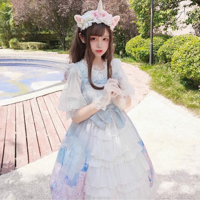 Đầm lolita chính hãng thiết kế bán chạy ~ Nhà máy sản xuất ở thành phố bầu trời có dây đeo