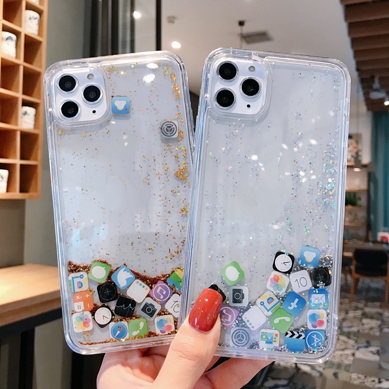 Vỏ điện thoại sáng tạo cho iPhone 13 Pro Max 12 11 XS XR Plus với biểu tượng dễ thương INS kiểu cát lún
