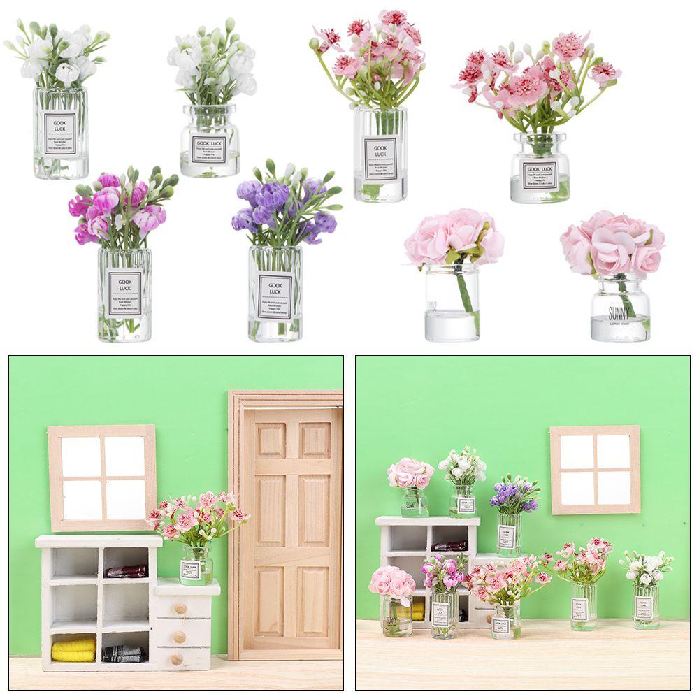 BEBETTERM Bình Hoa Thủy Tinh Màu Hồng Tỉ Lệ 1: 12 Trang Trí Nhà Búp Bê