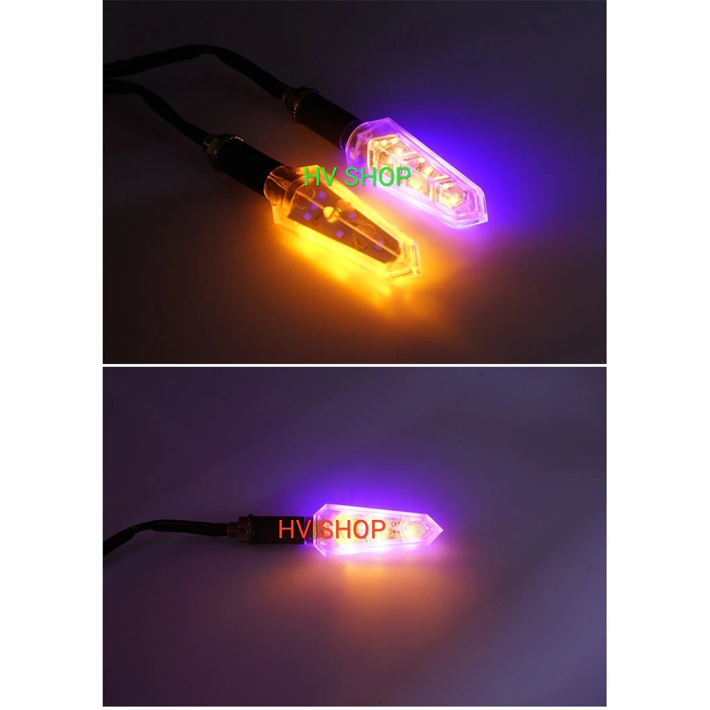 xinhan xe may Xi nhan led chớp tự động 2 màu nhỏ gọn HV7 ( sáng vàng - xanh ) ( 1 cặp )
