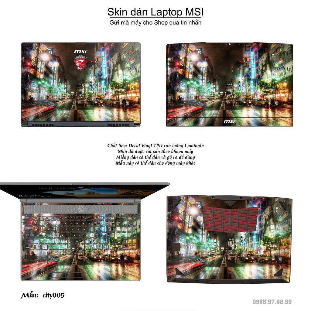 Skin dán Laptop MSI in hình thành phố (inbox mã máy cho Shop)