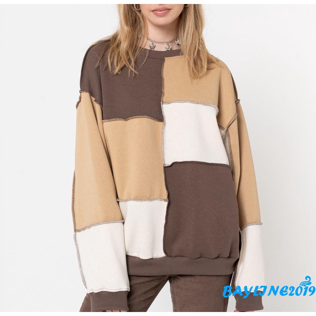 Áo sweater tay dài phối màu sắc thời trang dành cho nữ