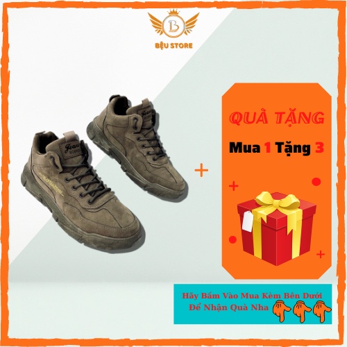 Giày thời trang nam ⚜️Bệu Store⚜️ Giày Nam Cổ Lửng Da Lộn Chất Dày Dặn - Giày Sneaker 2 màu Nâu - Xám Dễ Phối Đồ