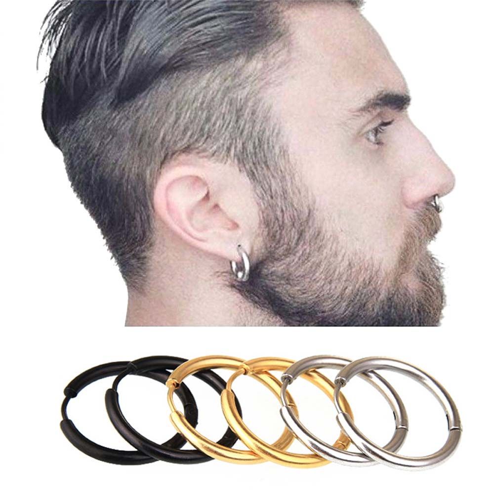 Khuyên tai tròn mini bằng thép titan phong cách punk đơn giản cho nam và nữ