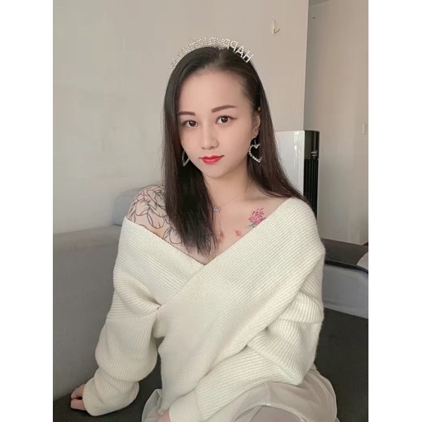 Set áo len X trễ vai + chân váy voan ulzzang điệu đà