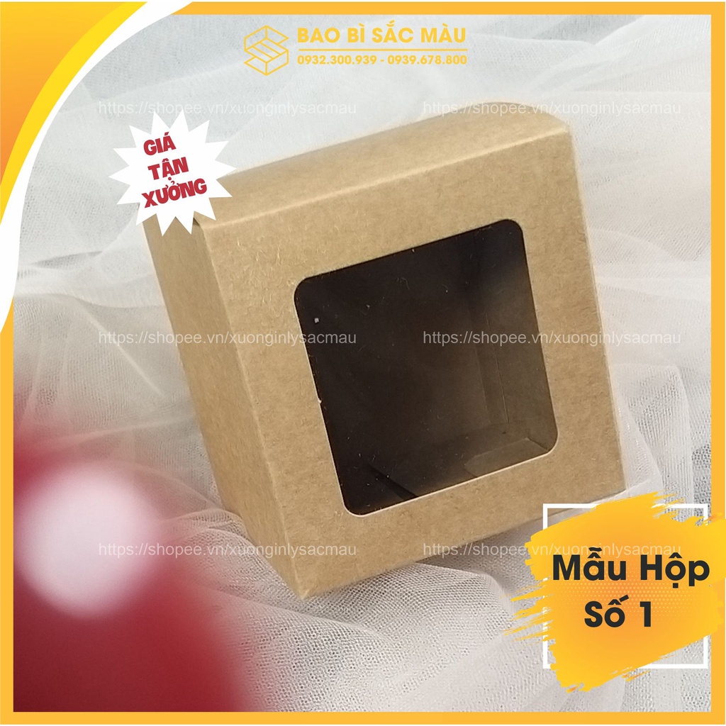 Combo 5 hộp giấy kraft vuông cửa kiếng ( Hộp số 1)  đựng quà tặng, bánh kẹo.... và các vật phẩm khác